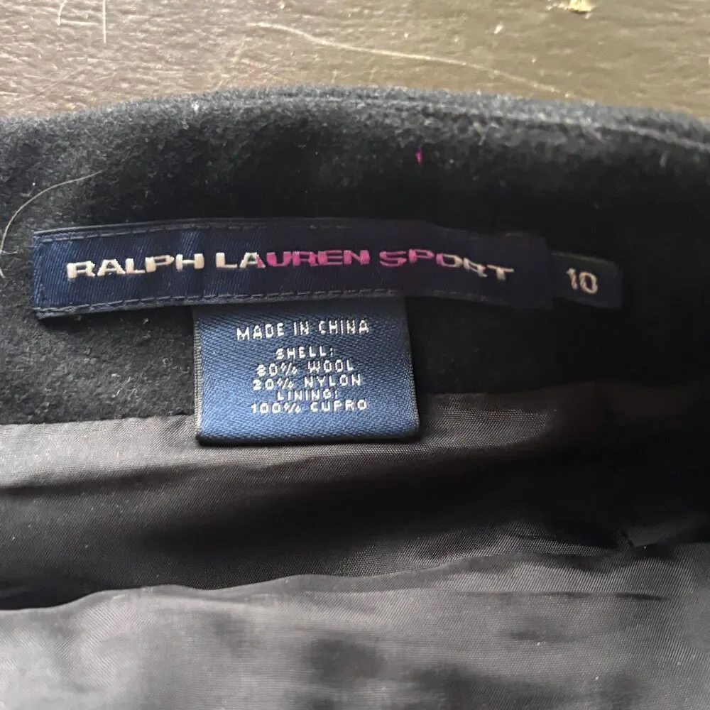 Ralph Lauren Sport Wool Blend Circle Flare Skirt Black Zipper Closure Size 10